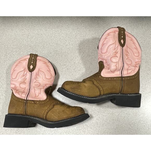Justin Pink Gypsy Cowboy Western Boots Women's Sz 7.5 B Brown Leather L9901 - Picture 4 of 10